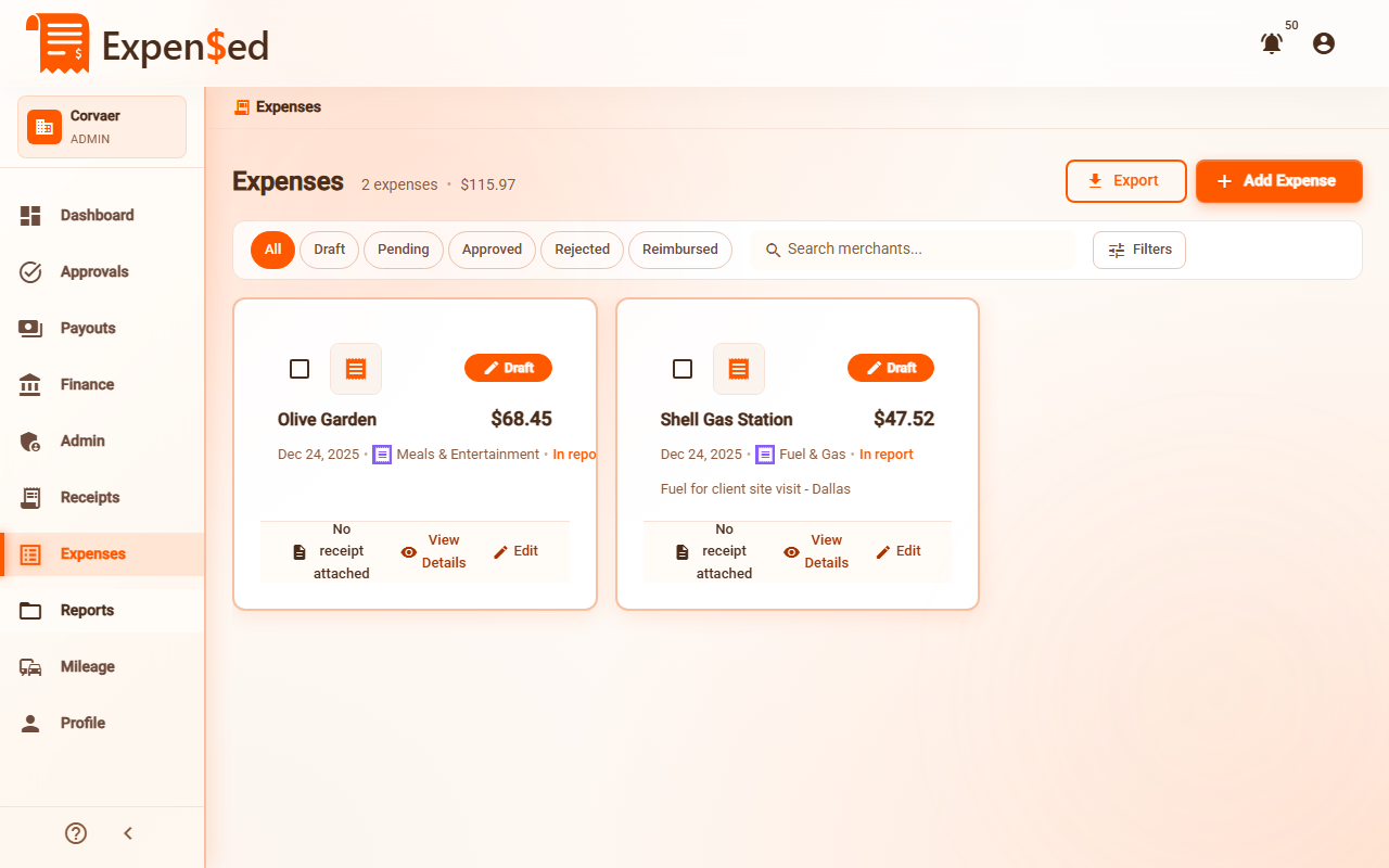 Expense List Desktop