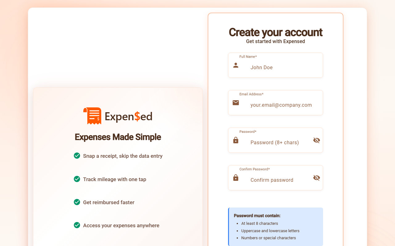 Sign Up Form Desktop